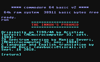 Текстовый квест Innuh's Pyramid вышел на компьютерах Commodore Текстовый квест Innuh's Pyramid вышел на компьютерах Commodore